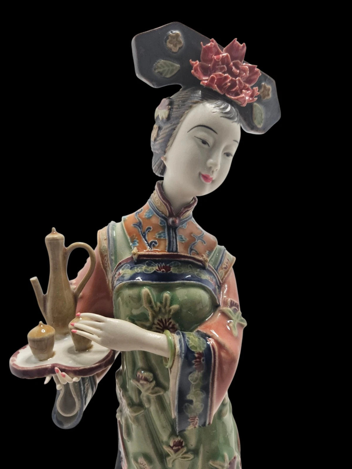 Vintage Porcelain Enamel Asian Women Serving Tea Beautiful Detailed | eBay
