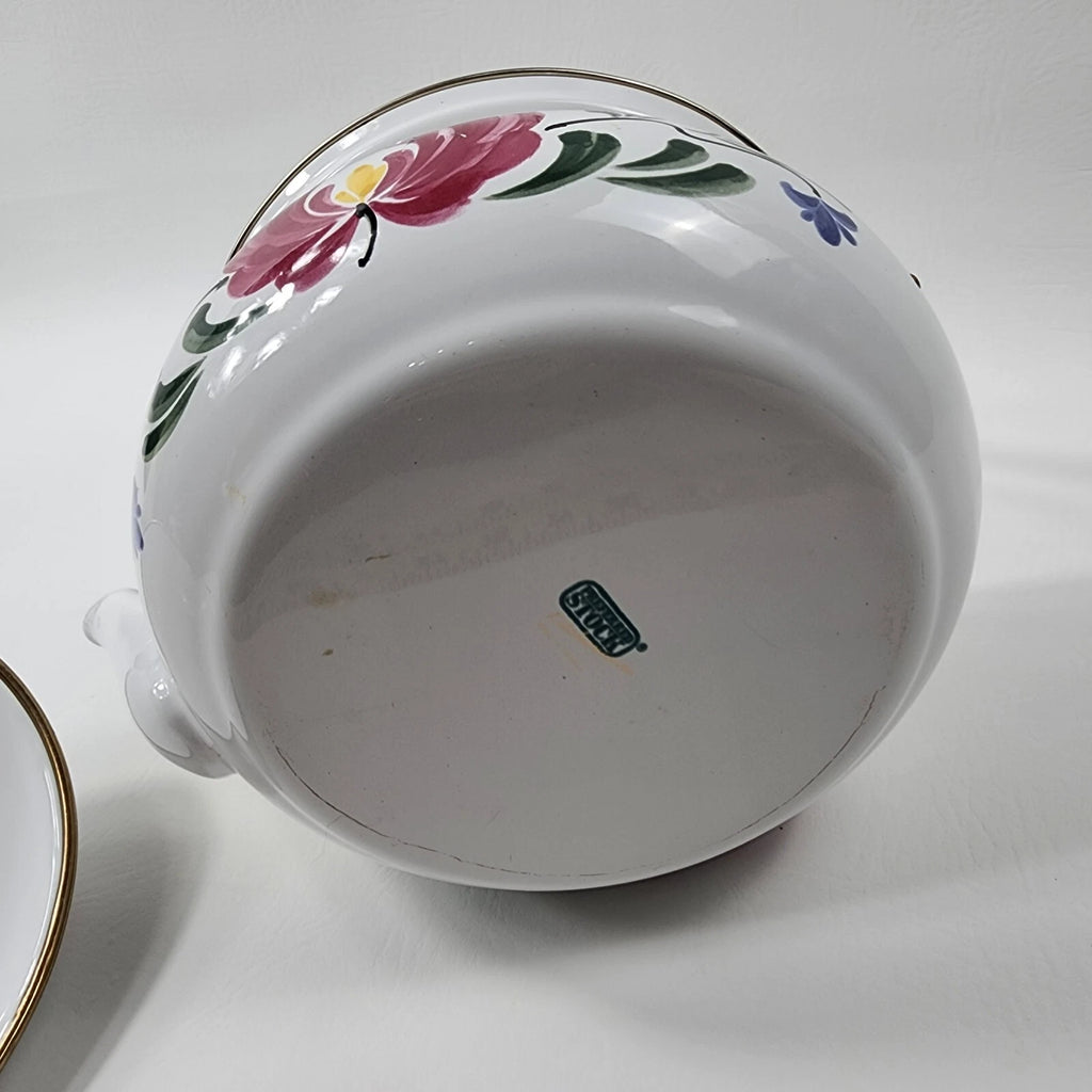Enamel Tea Kettle Pot Metal Pennsylvania Dutch Floral Brass Knob Ceramic Handle | eBay