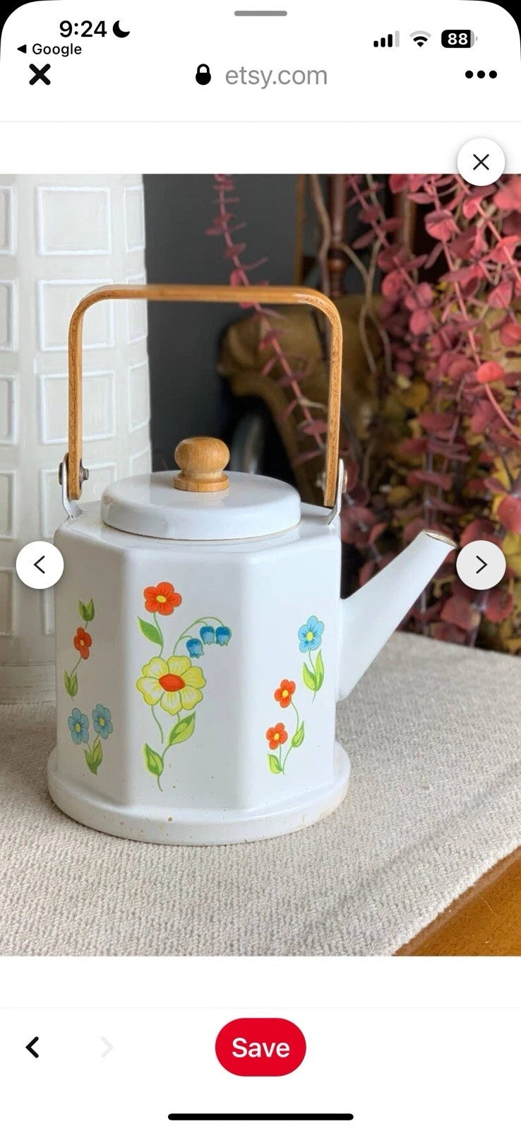 Vintage Tea Kettle Kamenstein White Enamel Bohemian Floral Tea Pot Japan Retro | eBay
