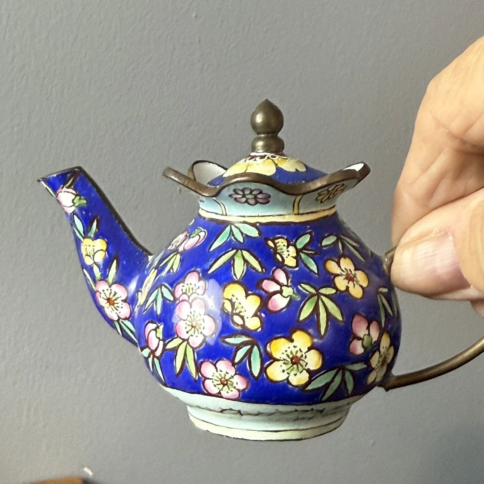 Miniature Decorative Enamel on Brass Tea Pots 3, 1 Porcelain READ | eBay