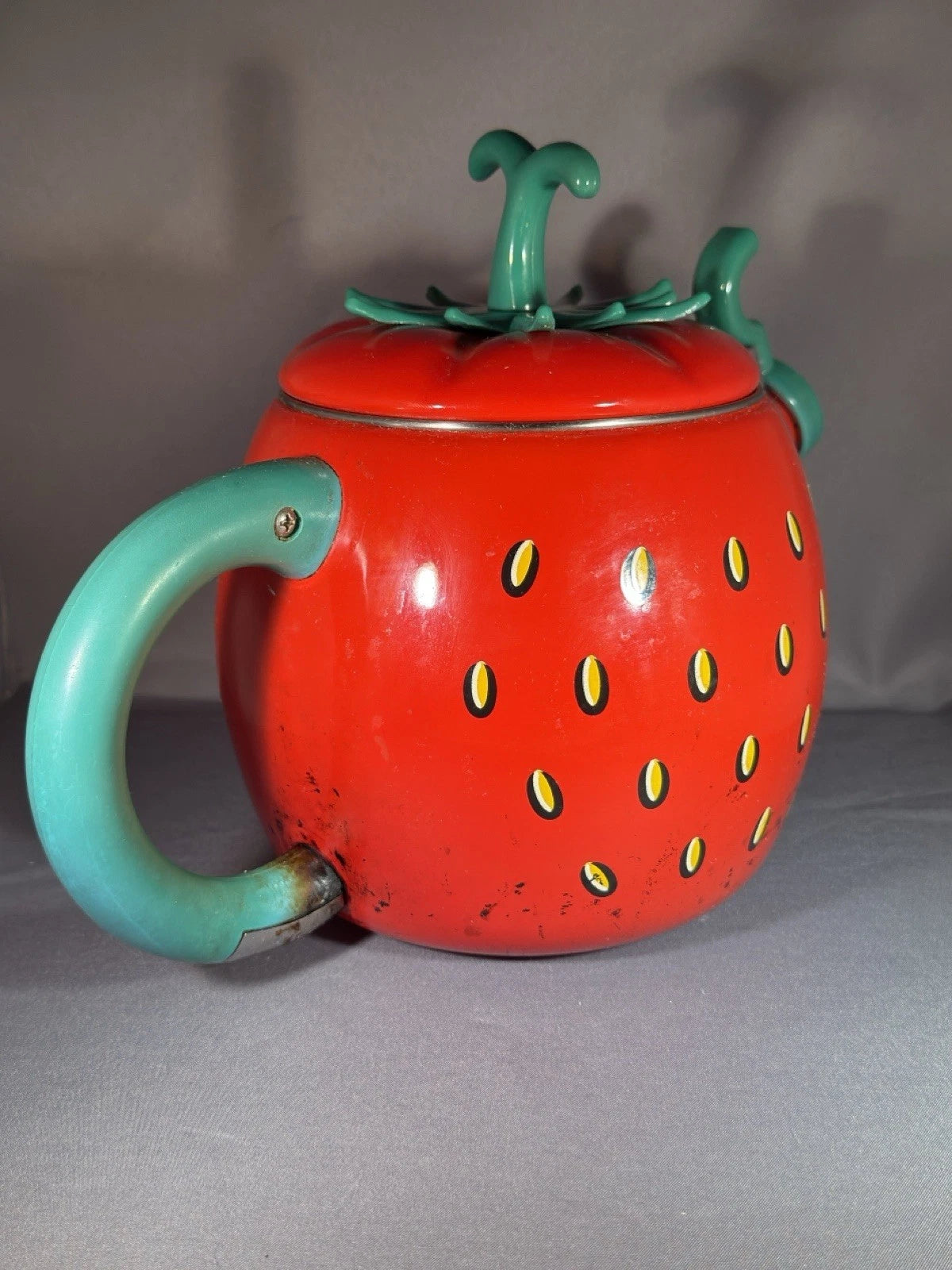 Vintage Mid Century Modern Enamel Metal Strawberry Small Kettle Teapot | eBay