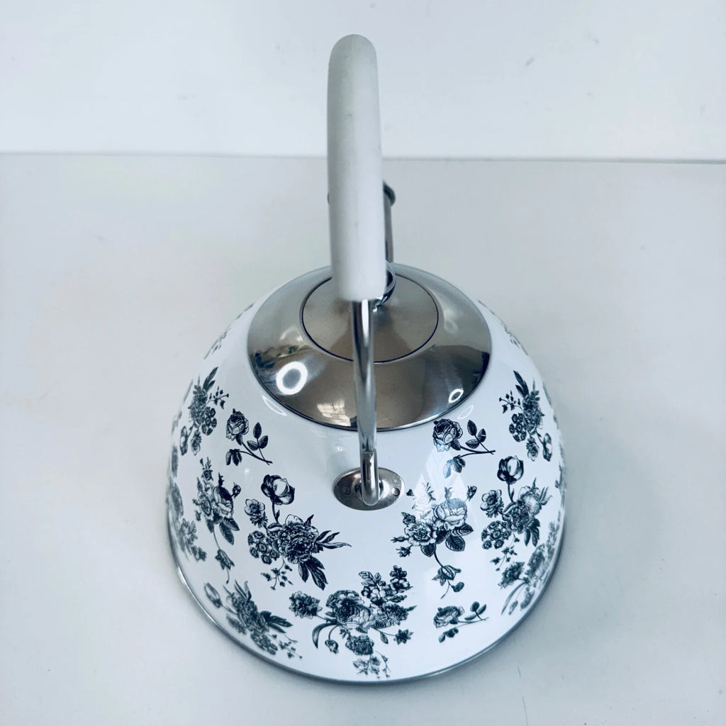Premium Enameled Whistling Tea Kettle White Gray Floral MASTERCLASS Teapot | eBay