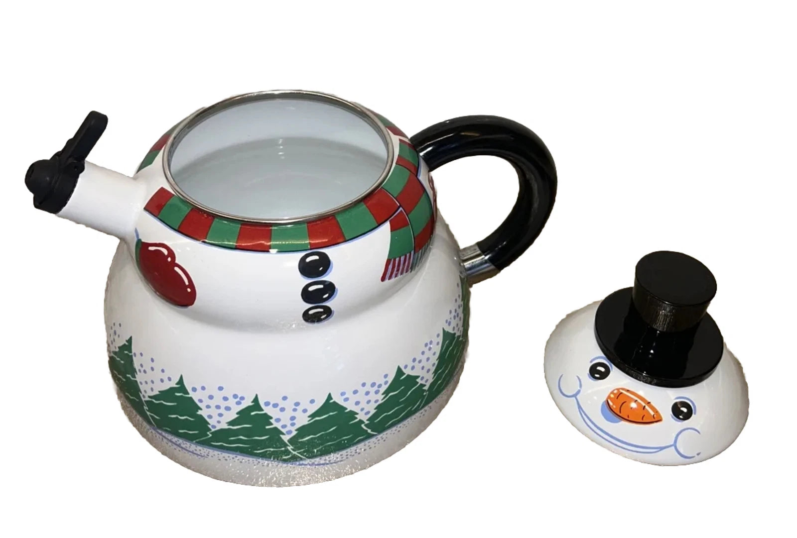 Snowman Teapot Kettle 3 QT Porcelain Enamel On Steel Vintage Roshco Christmas | eBay