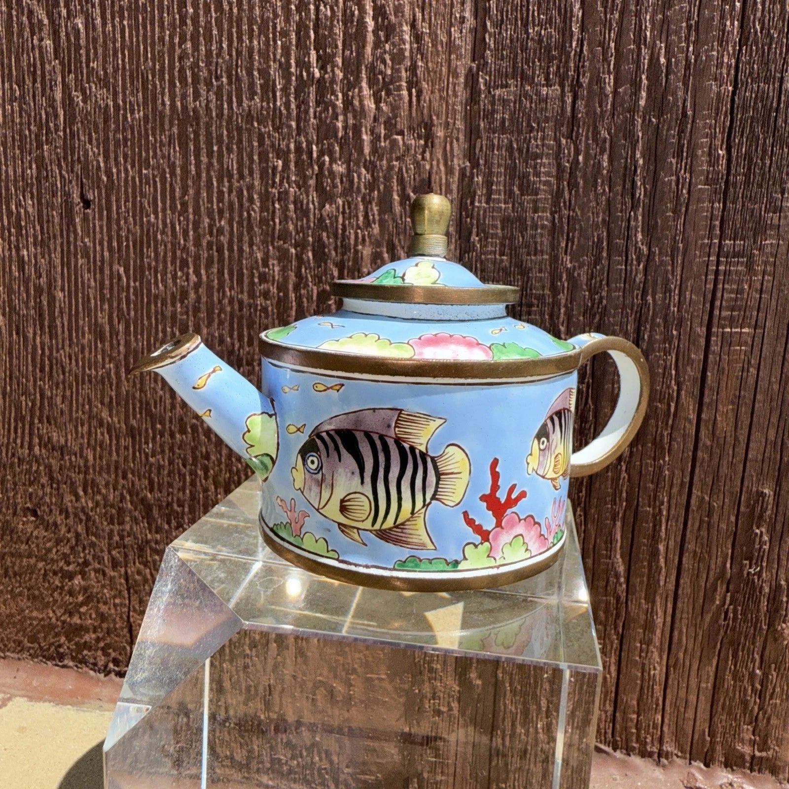 Small Cyan Enamel on Copper Trade+Aid teapot with Tropical Fish No. 1243 | eBay