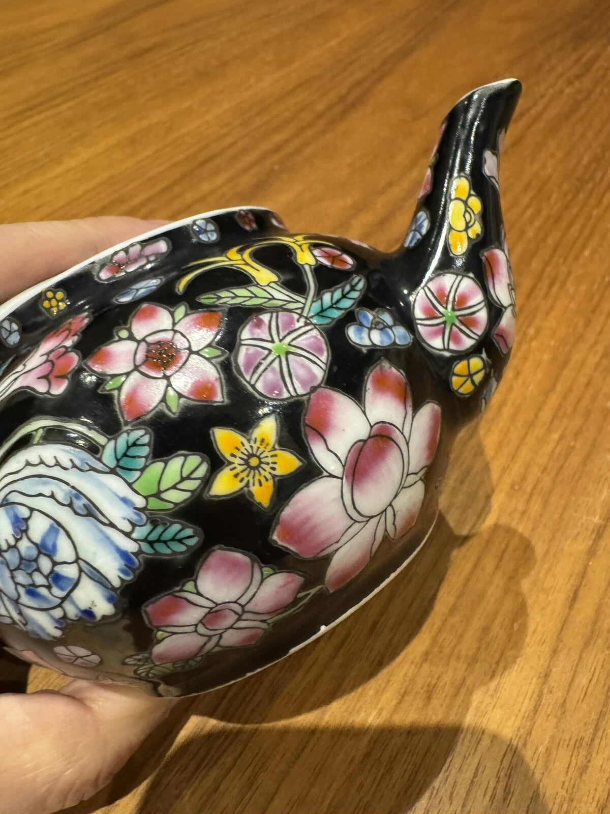 Chinese China Porcelain Tea Pot Hand Painted Floral Famille Noire Black Enamel | eBay