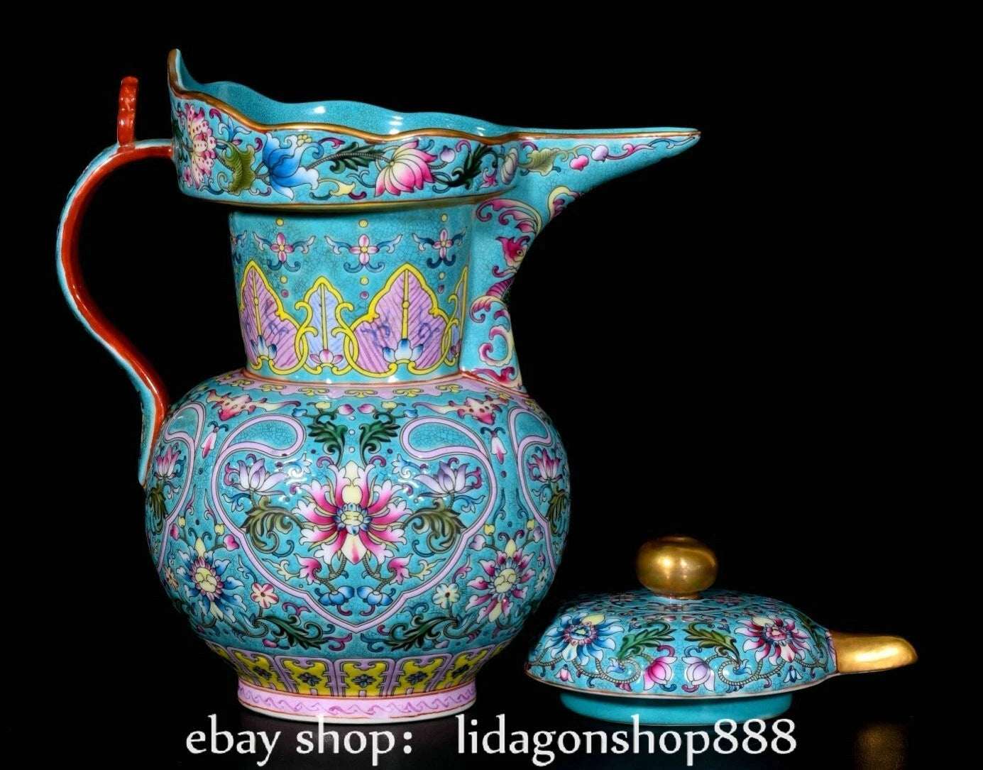 9" Yongzheng Marked Enamel Porcelain Gilt Flower Leaf Pattern Wine Tea Pot | eBay