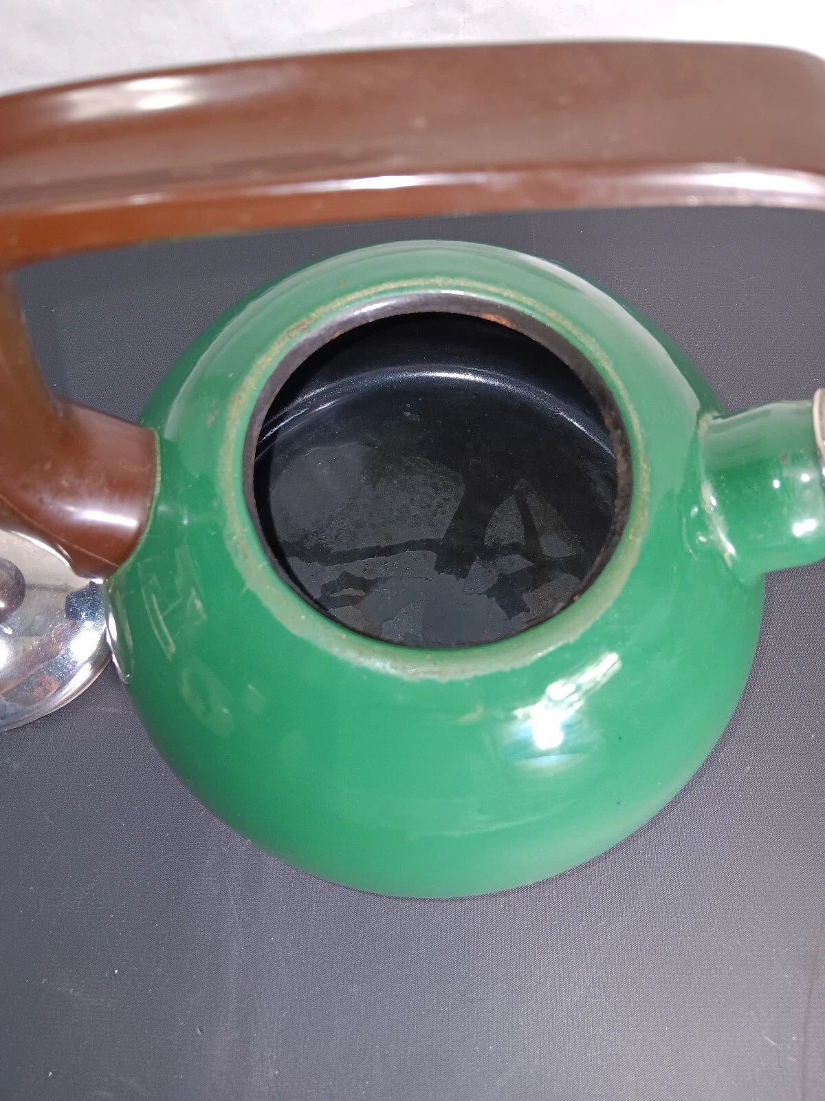 Vintage Encore Green Enamel Whistling Tea Kettle Teapot Spain Stainless Lid MCM | eBay