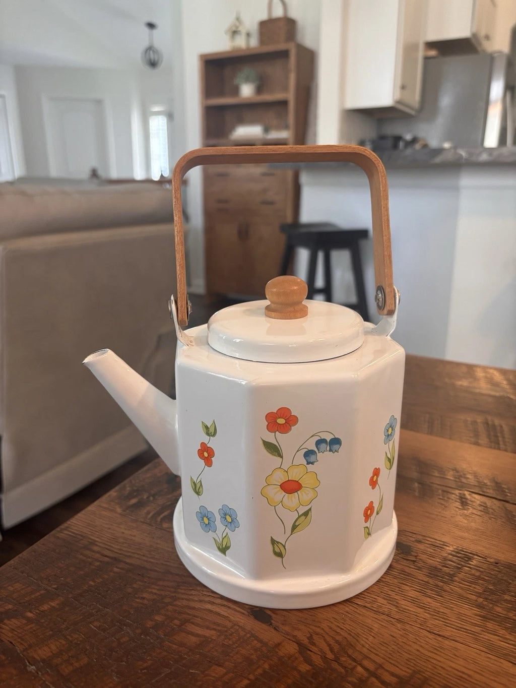 Vintage Tea Kettle Kamenstein White Enamel Bohemian Floral Tea Pot Japan Retro | eBay