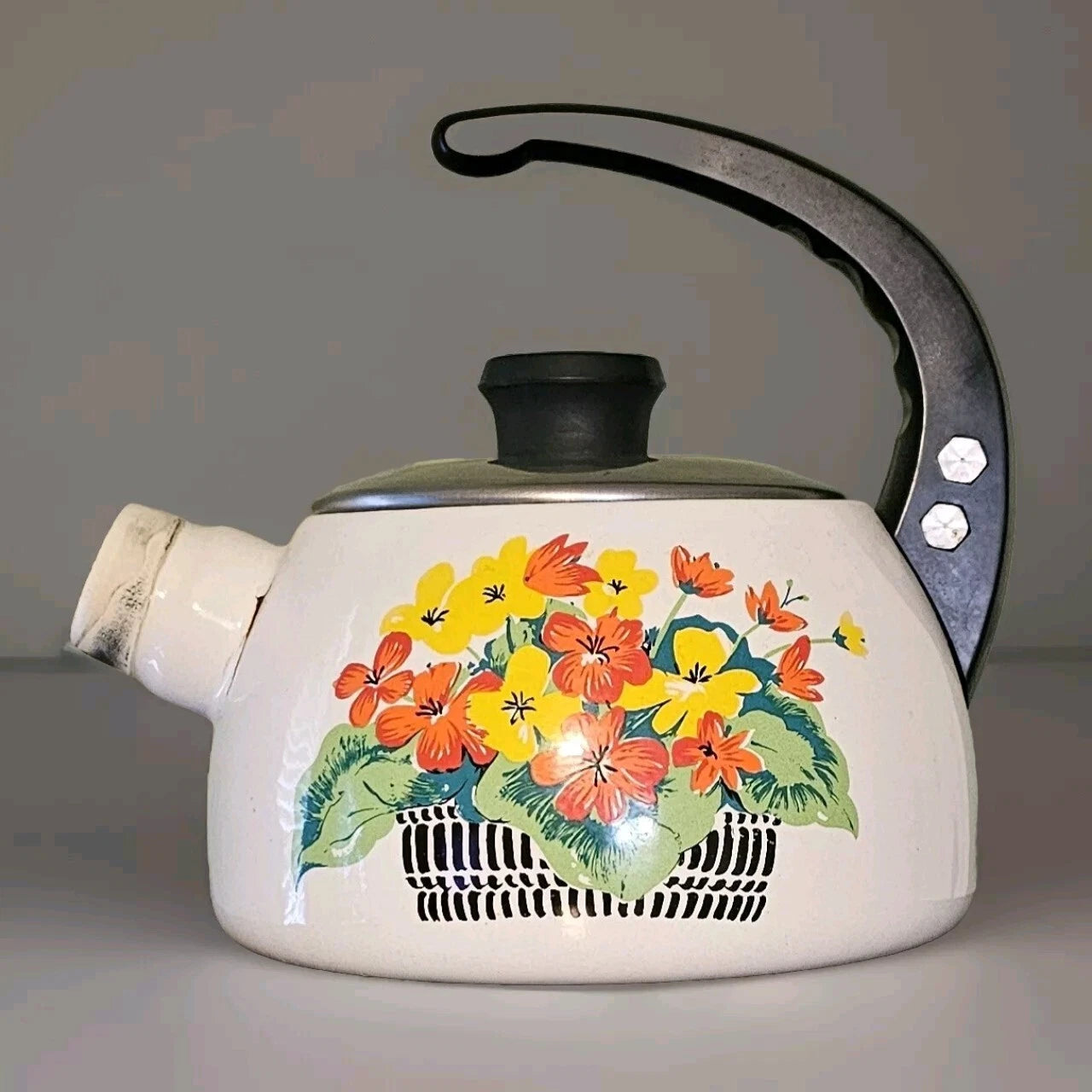 Vintage Enamel Tea Pot With Lid Great Decorative Piece | eBay