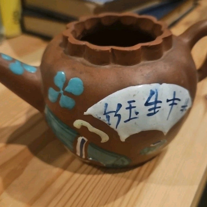 Antique Chinese Yixing Teapot Hand Painted Enamel Red Clay Rare Collectors Item | eBay