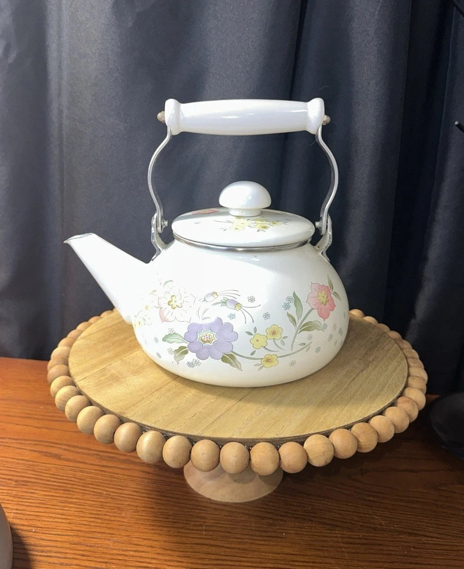 Vintage "Temptation" Gailstyn-Sutton White Enamel Floral Patern Tea Pot Kettle | eBay