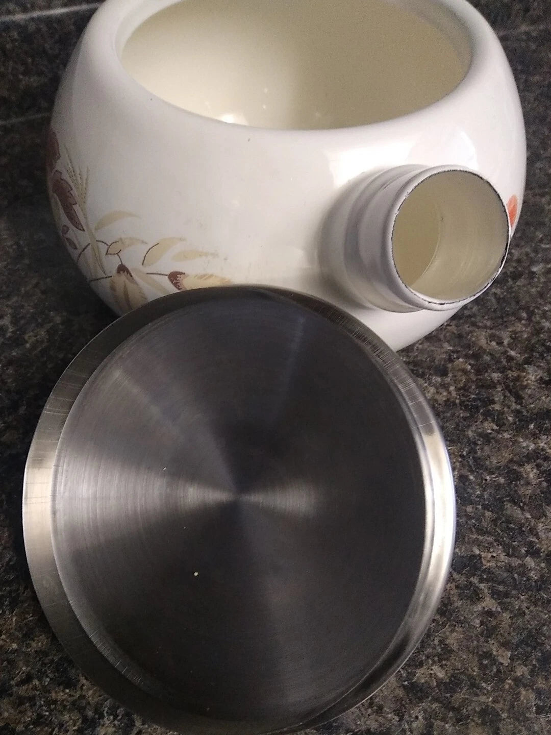 Vintage 70's MCM Floral Porcelain Enamel Steel Kettle Tea Pot-LOOK | eBay