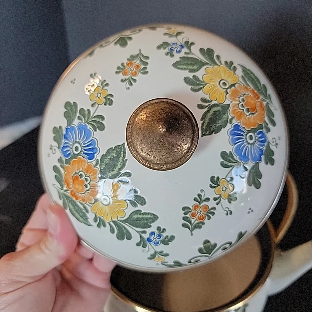 Floral Flowers enamel ware Cottage Grandma Core Asta Teapot Country Orange Blue | eBay