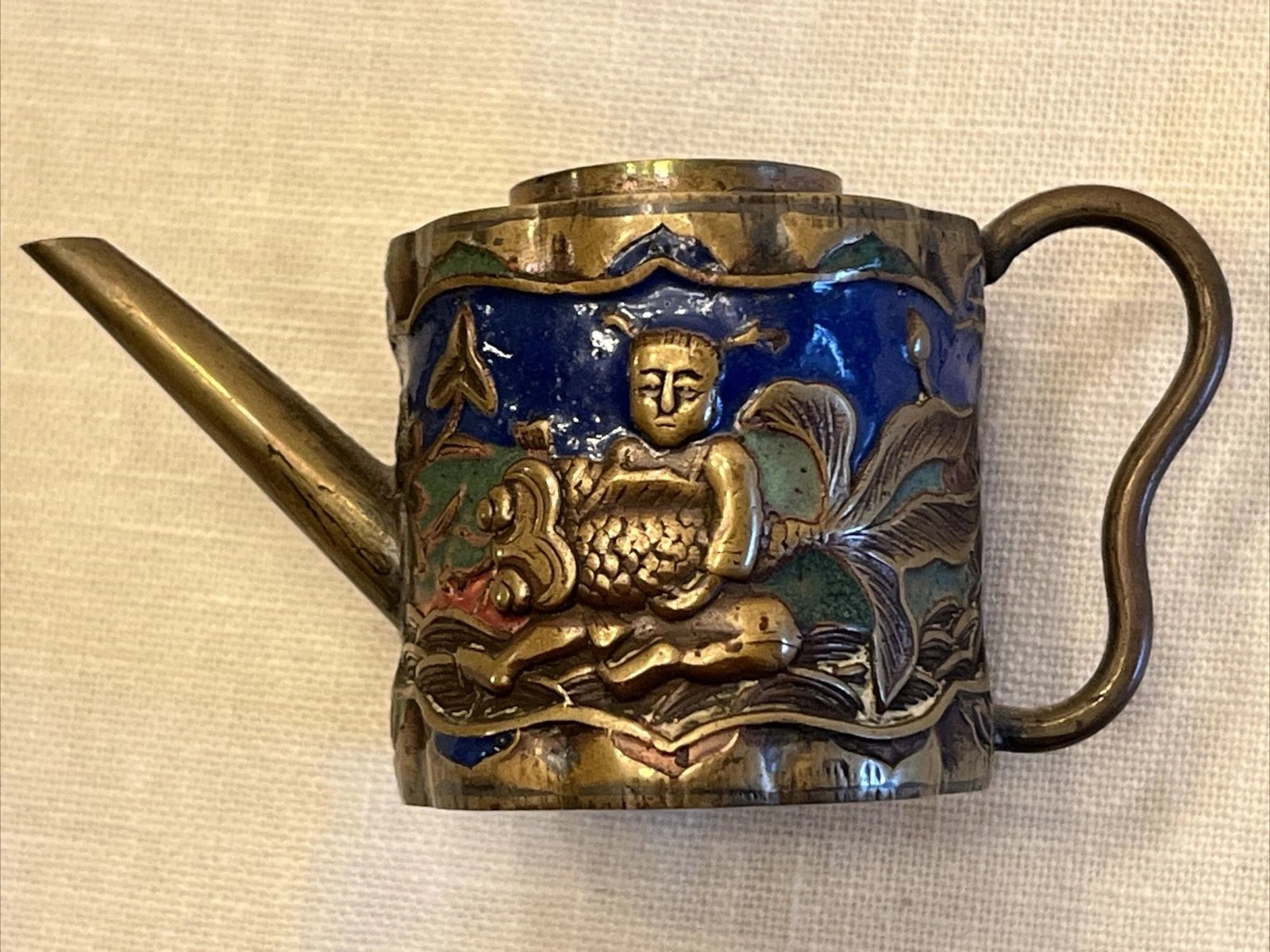 Old Vintage China Miniature TEAPOT Brass Repousse Enamel Multi Color 1.5" Tall | eBay