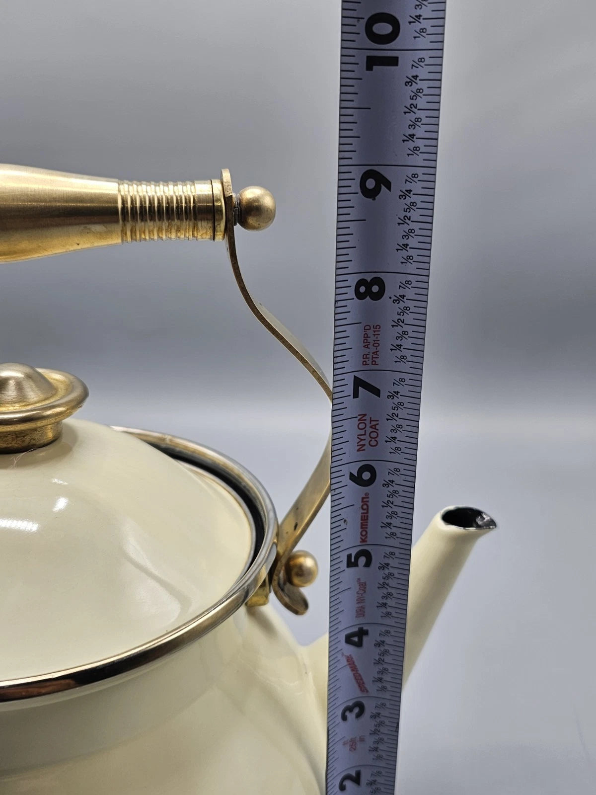 Vintage Cream Enamel Soft Gold Brass Tone Teapot Elegant Farmhouse Country | eBay
