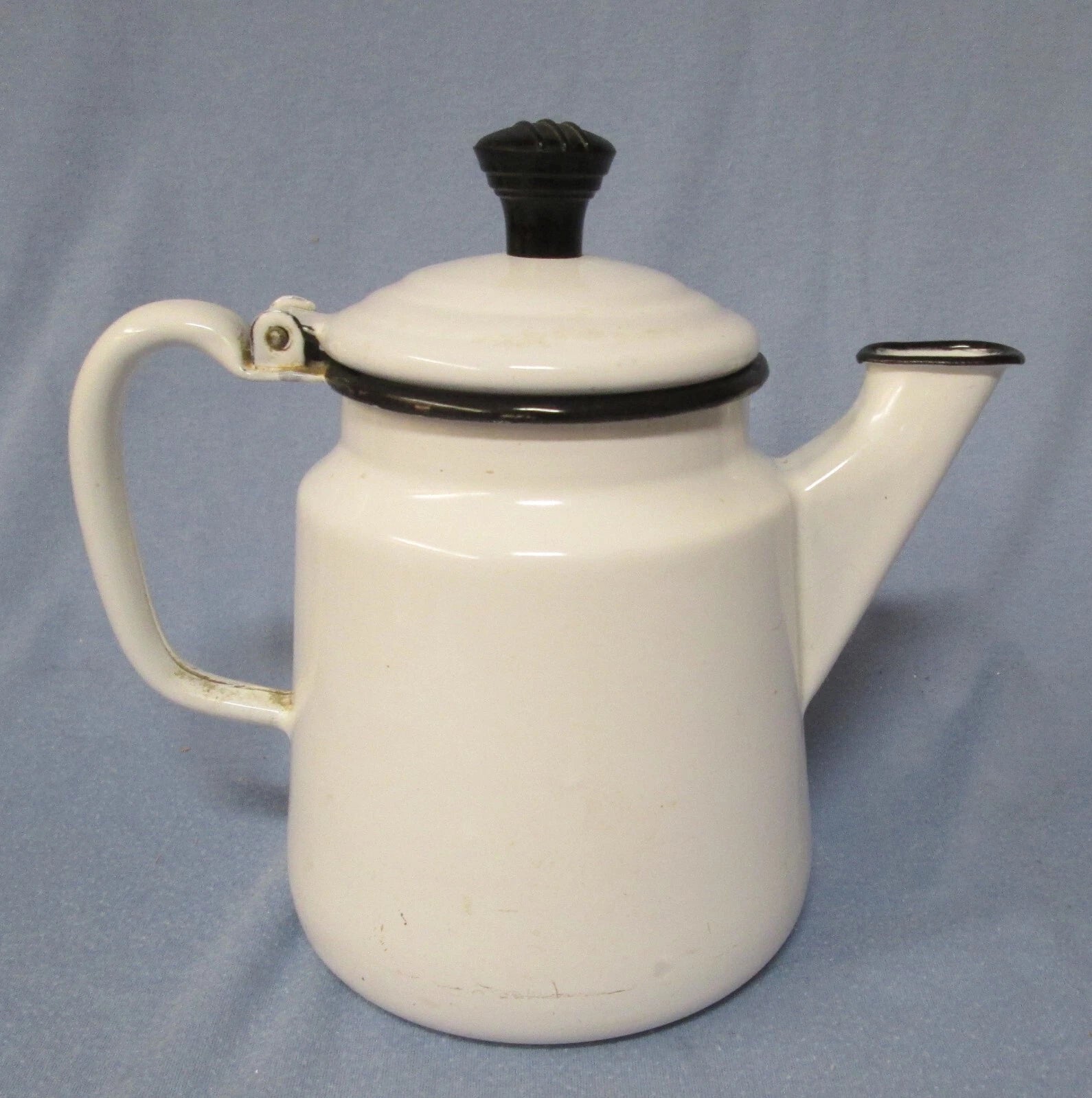 vintage white w/ black enamelware tea coffee pot cottagecore farmhouse county | eBay