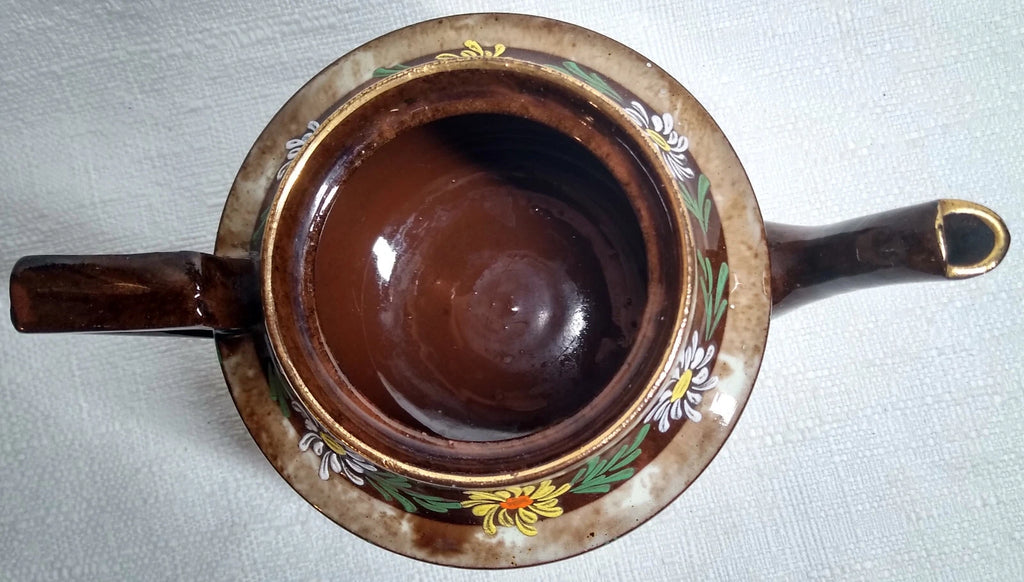 Vintage England Tea Pot BROWN GOLD TEAPOT Enameled Flowers 5" | eBay