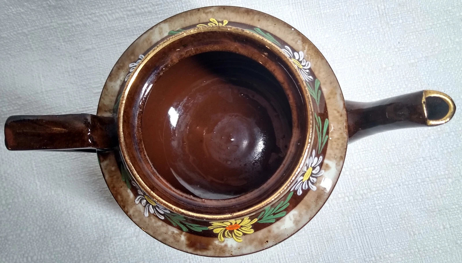 Vintage England Tea Pot BROWN GOLD TEAPOT Enameled Flowers 5" | eBay