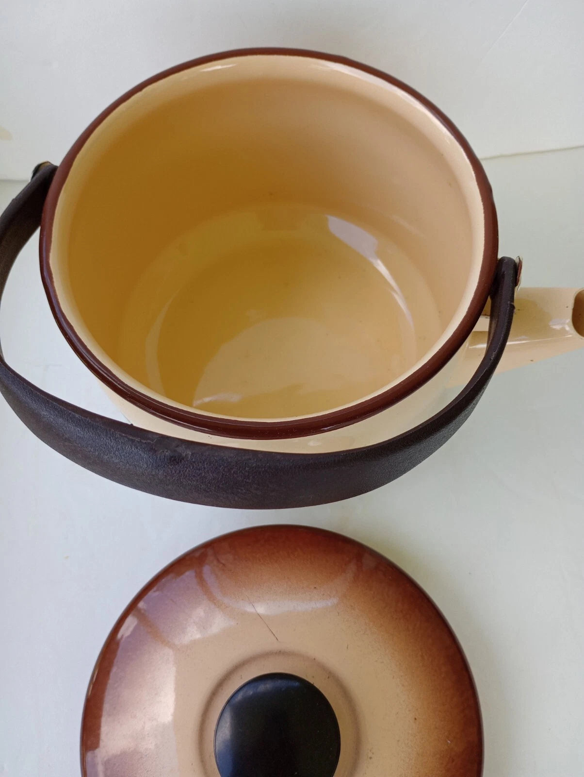 Vintage Enamel Tea Pot Fruits Mushroom Handle Retro 1970s New Condition | eBay
