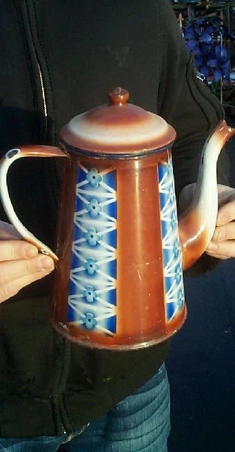 Vintage Old Metal Porcelain Enamel Coffee Tea Pot Graniteware Unique Pattern | eBay