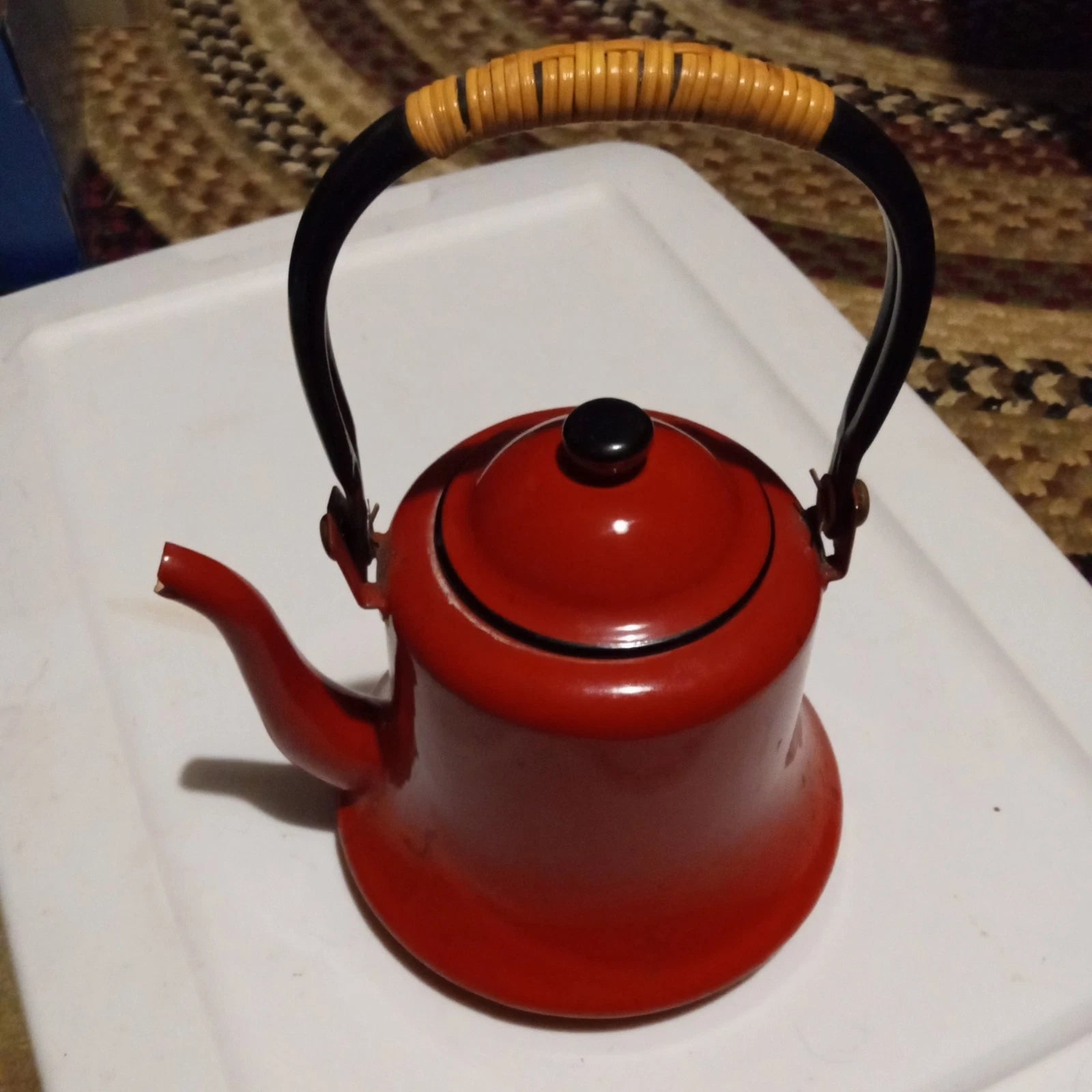 Vintage Oto Red Baked Enamel Tea Kettle with Bamboo Wrapped Handle Tea Pot Japan | eBay