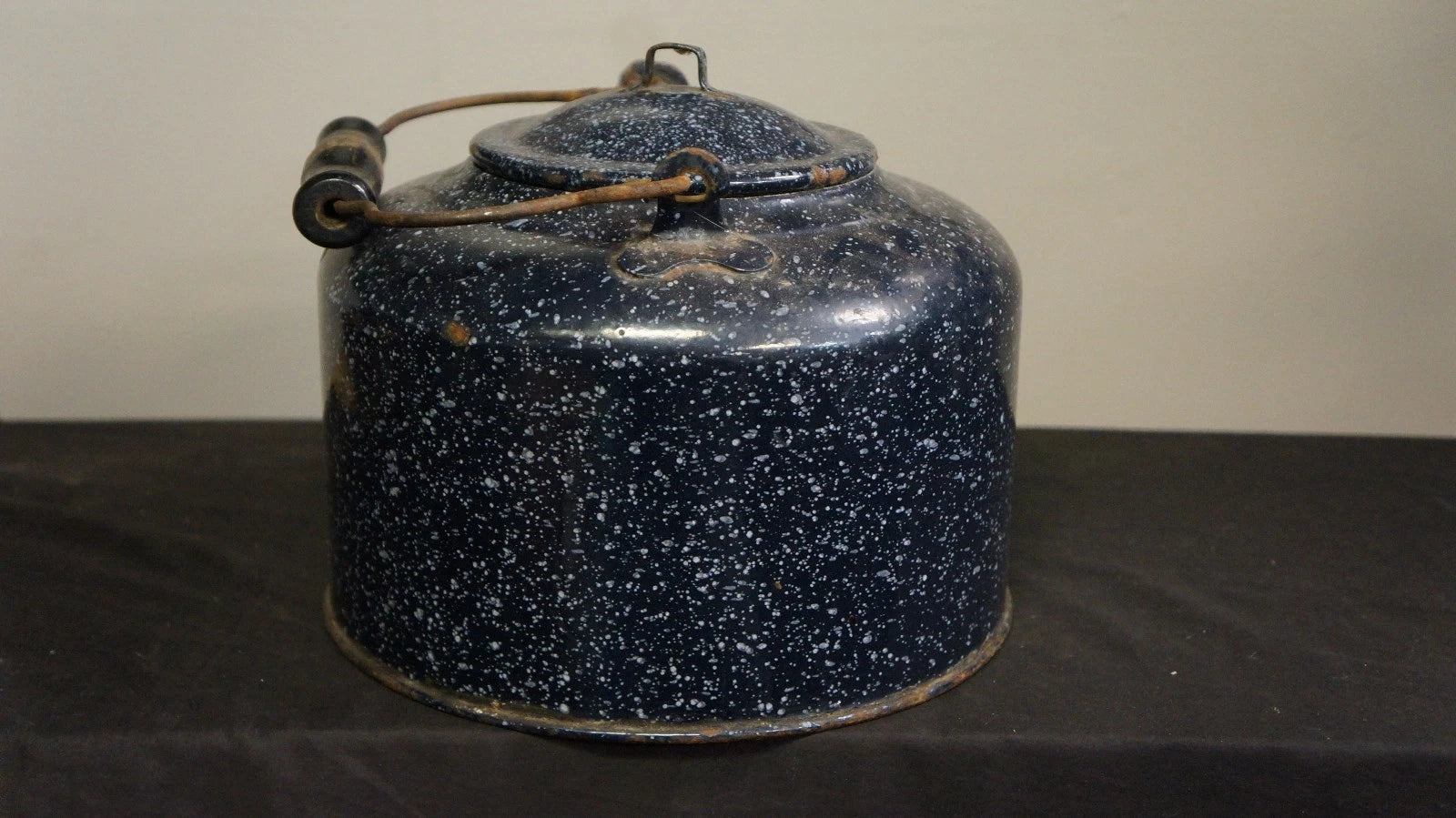 Vintage Blue Speckled Enamelware Porcelain Coffee Pot Tea Kettle Wood Handle 9" | eBay