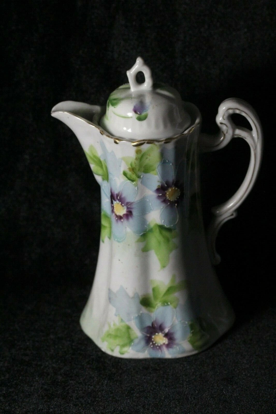 Antique Blue Purple & Green Floral Enamel Porcelain Chocolate Pot ~ Signed Japan | eBay