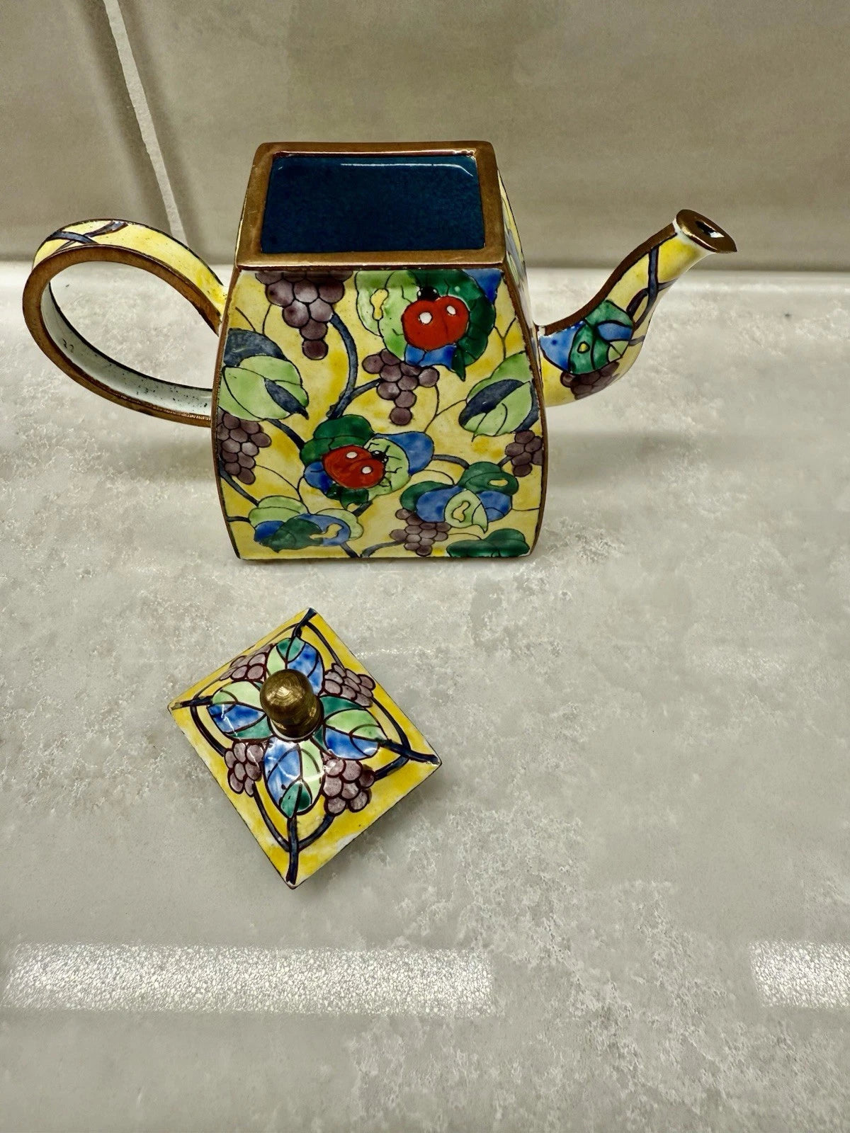Kelvin Chen Mini Enamel Teapot with Ladybugs and Grapes #922 Vintage 1999 | eBay