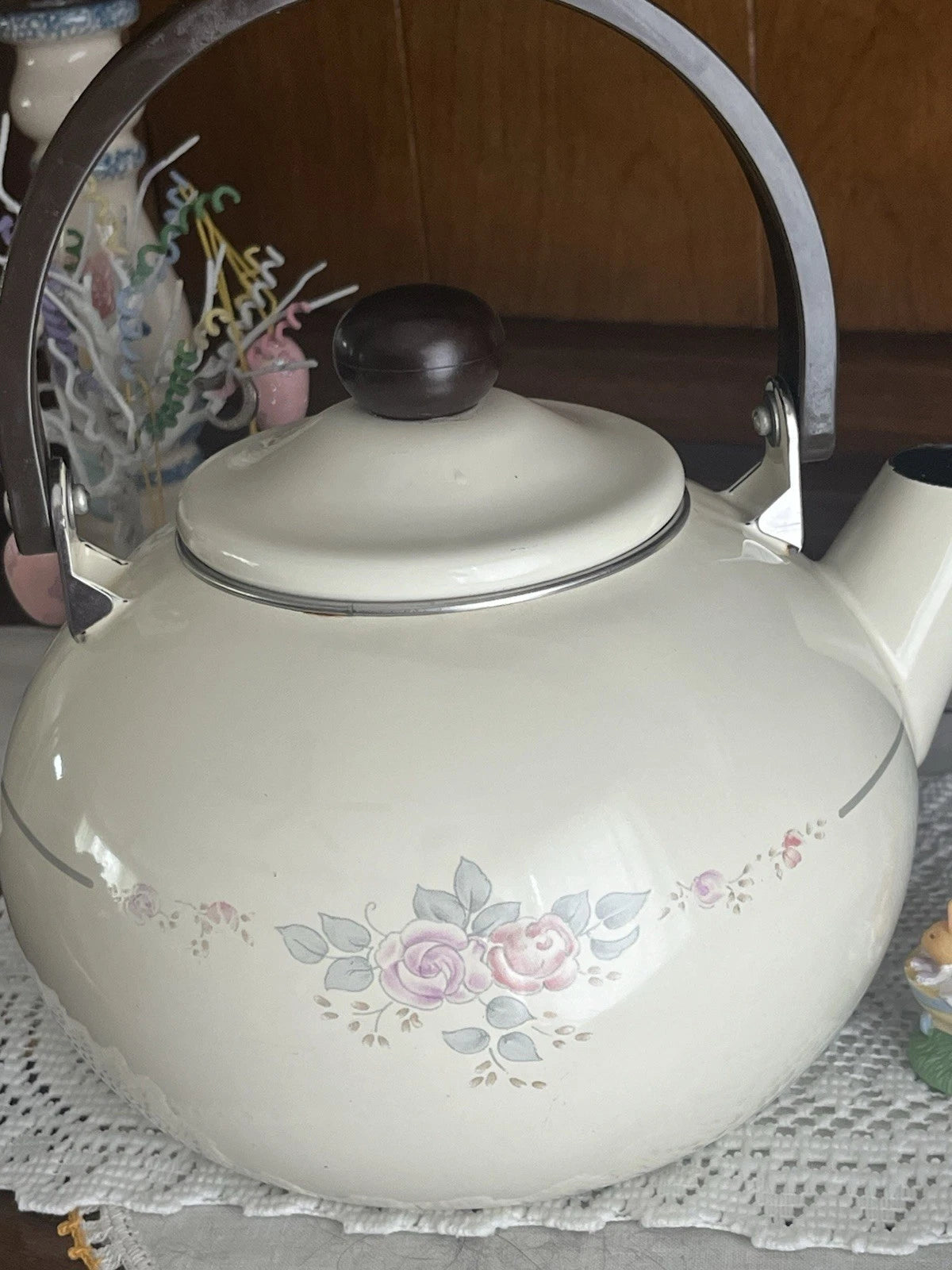 Vintage Cottage Rose Metal Enamel Tea Pot/ Kettle Floral Shabby “Pfaltzgraff” | eBay