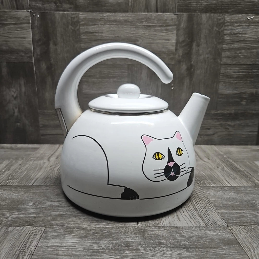 Kamenstein Tea Kettle White Enamel Cat Tea Pot 1980s | eBay