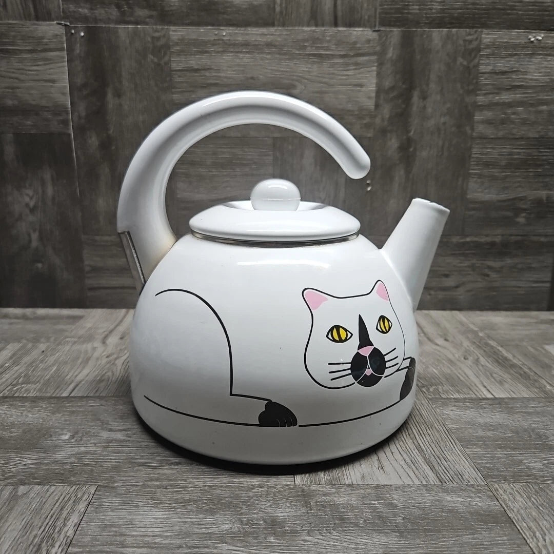 Kamenstein Tea Kettle White Enamel Cat Tea Pot 1980s | eBay