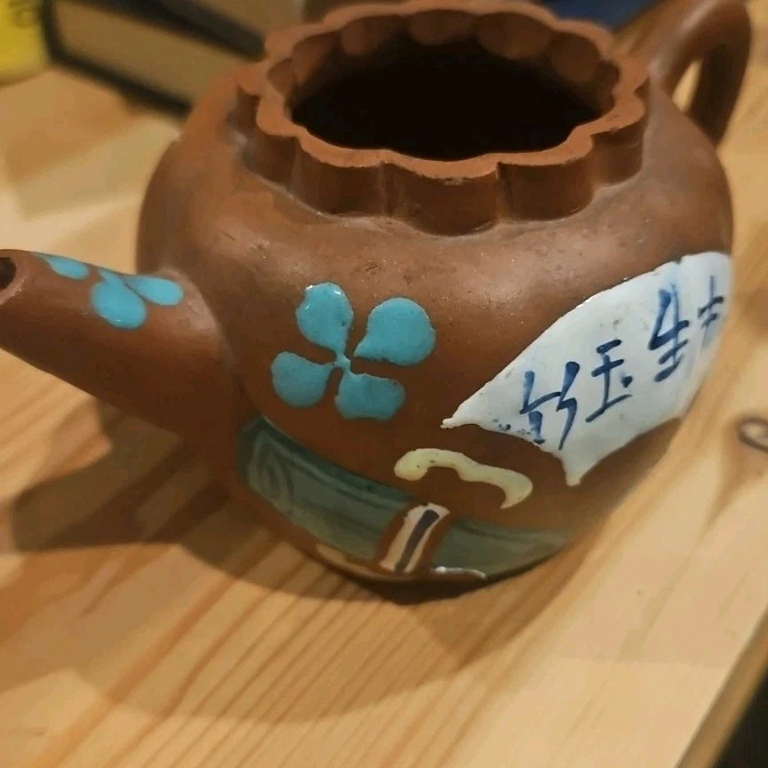 Antique Chinese Yixing Teapot Hand Painted Enamel Red Clay Rare Collectors Item | eBay