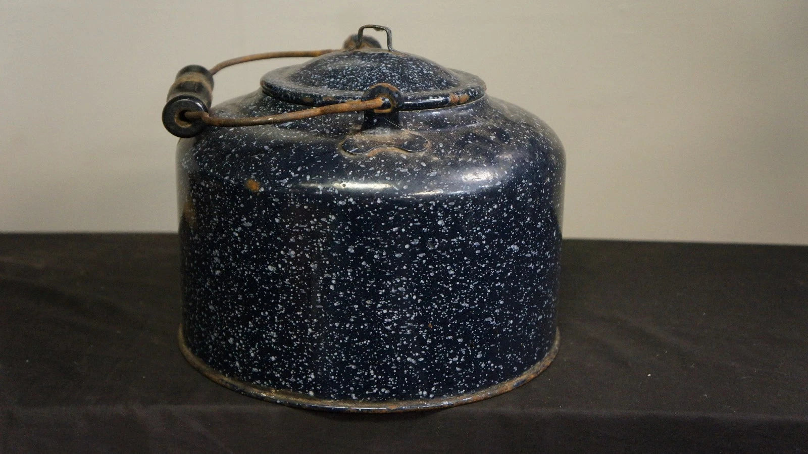 Vintage Blue Speckled Enamelware Porcelain Coffee Pot Tea Kettle Wood Handle 9" | eBay