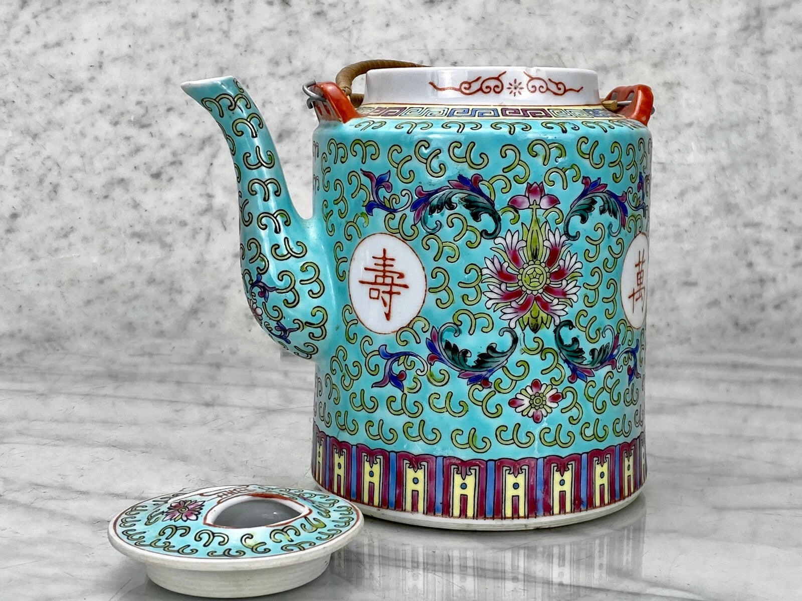 Vintage Chinese Porcelain Famille Verde Enamel Floral Motif Teapot | eBay