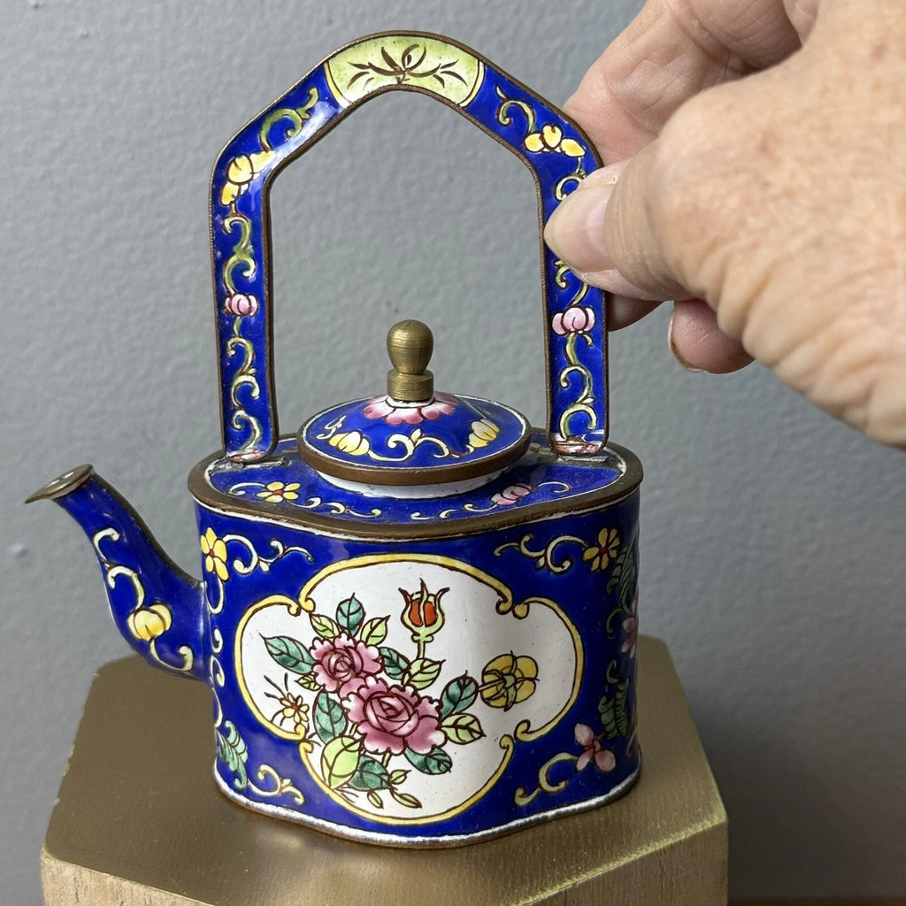Miniature Decorative Enamel on Brass Tea Pots 3, 1 Porcelain READ | eBay