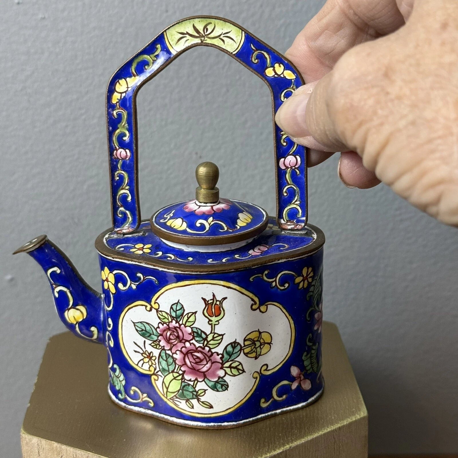 Miniature Decorative Enamel on Brass Tea Pots 3, 1 Porcelain READ | eBay
