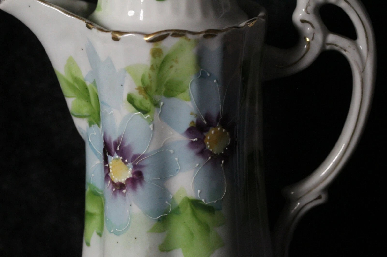 Antique Blue Purple & Green Floral Enamel Porcelain Chocolate Pot ~ Signed Japan | eBay