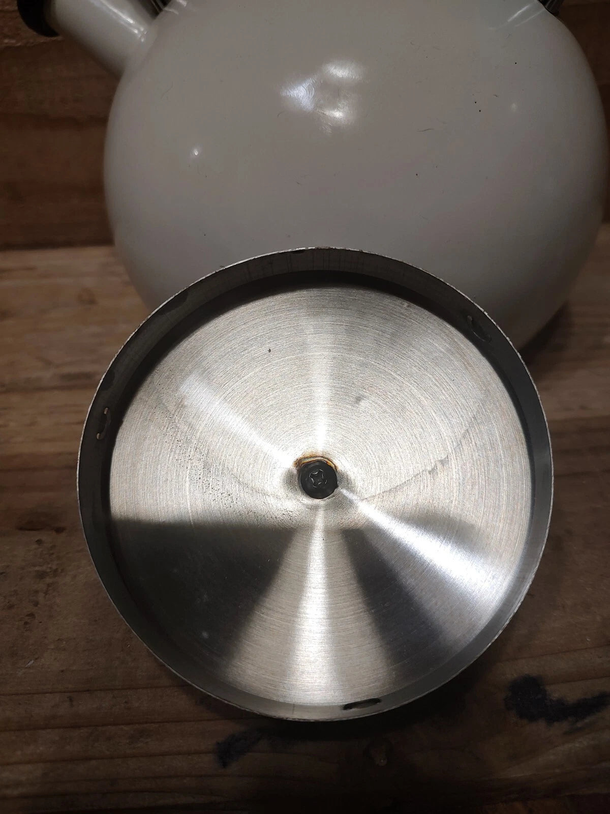 Enamel Teapot Kettle, Beige Black Handle Silver Lid | eBay
