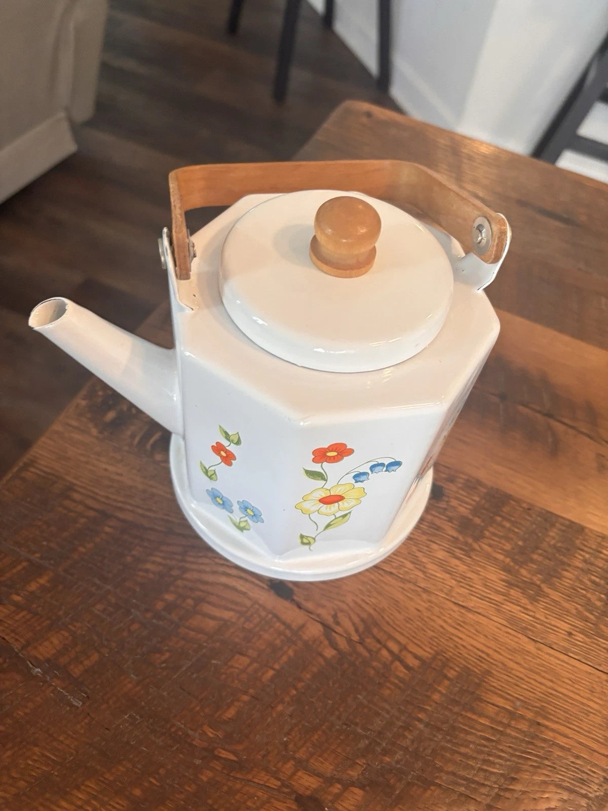Vintage Tea Kettle Kamenstein White Enamel Bohemian Floral Tea Pot Japan Retro | eBay