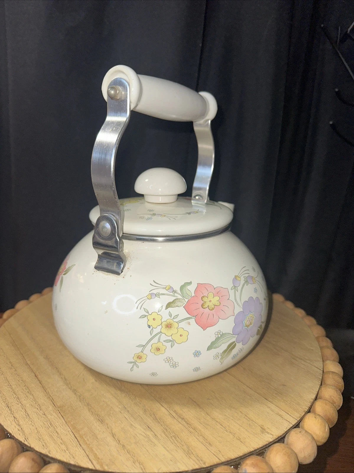 Vintage "Temptation" Gailstyn-Sutton White Enamel Floral Patern Tea Pot Kettle | eBay
