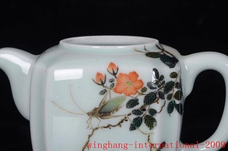 Qing Pea green glaze enamel color porcelain exquisite flowers bird grain Teapot | eBay