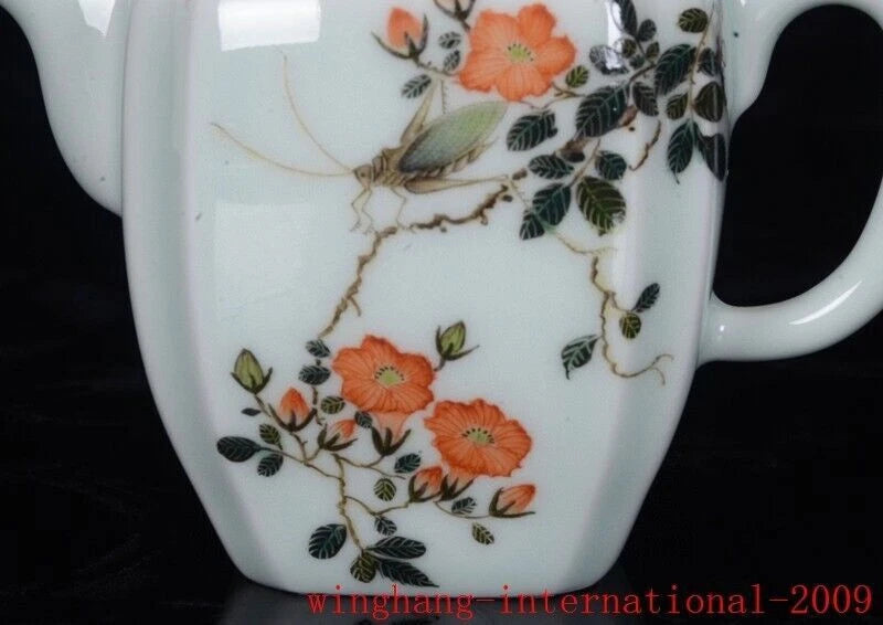 Qing Pea green glaze enamel color porcelain exquisite flowers bird grain Teapot | eBay