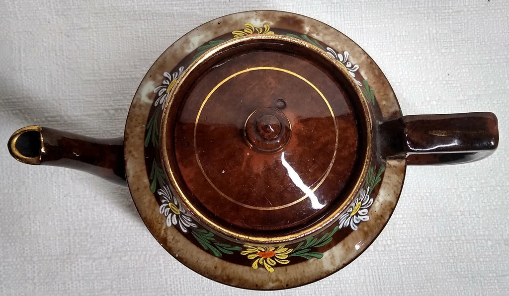 Vintage England Tea Pot BROWN GOLD TEAPOT Enameled Flowers 5" | eBay