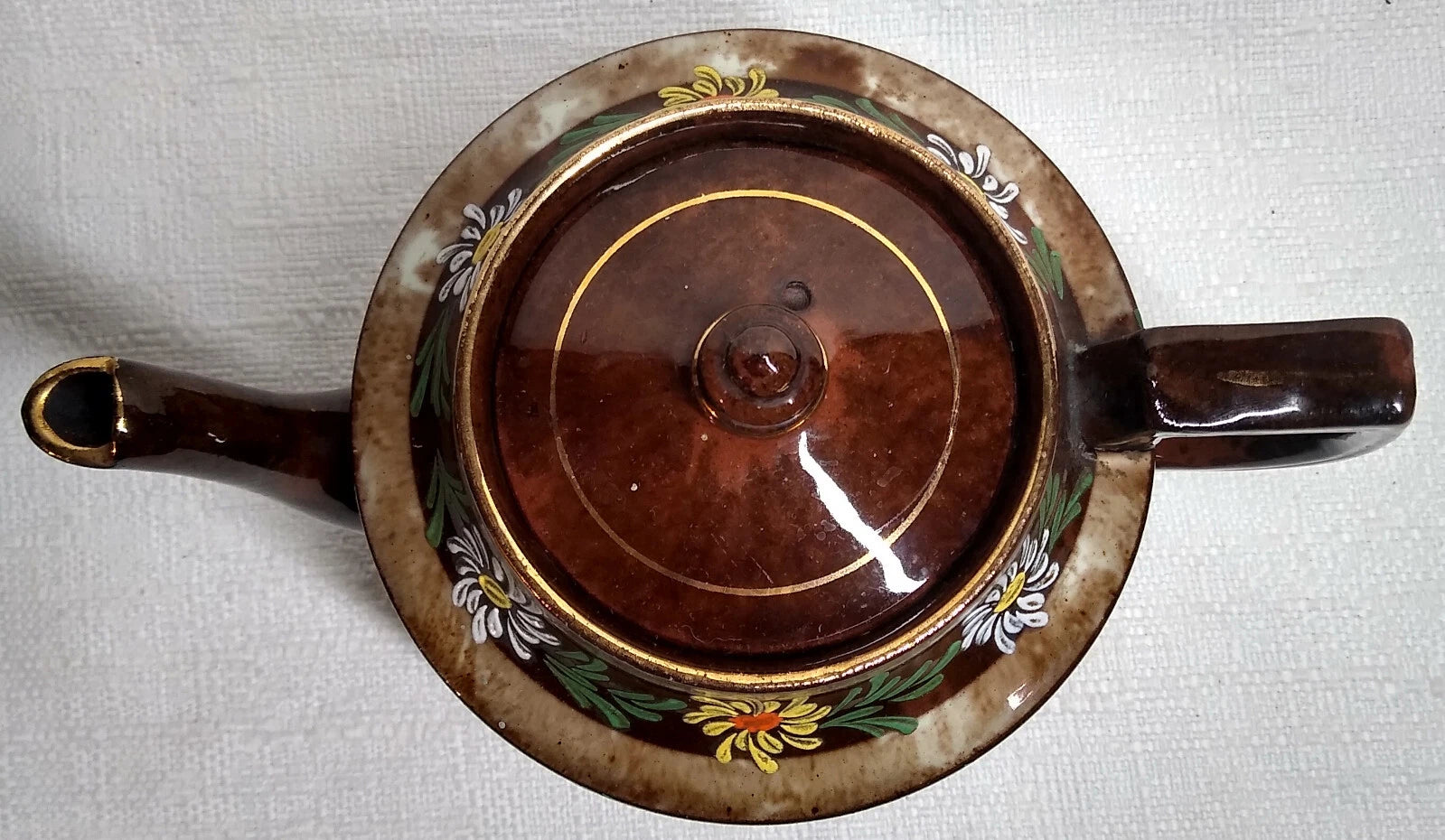 Vintage England Tea Pot BROWN GOLD TEAPOT Enameled Flowers 5" | eBay