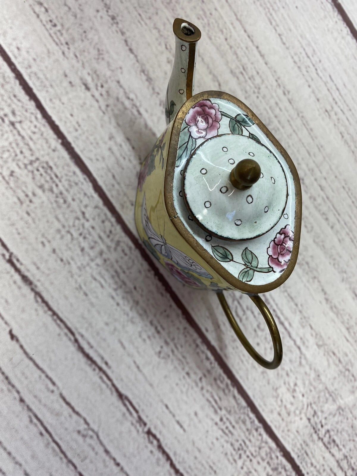 Miniature Enamel Handpainted Teapot - Floral with Butterflies - Unknown Artist | eBay