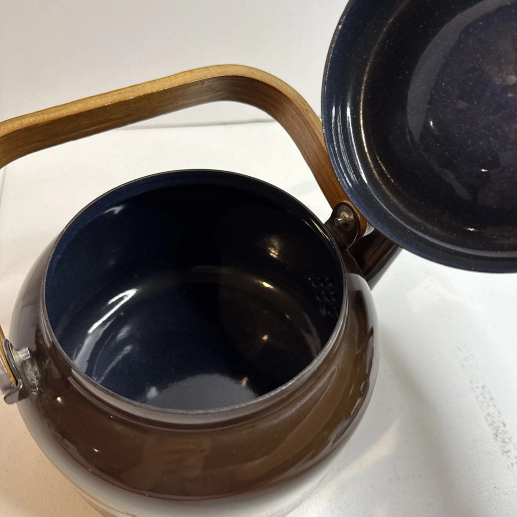Mcm Tea Pot Brown Enamel Wood Handle Pin Stripe Very Nice Kettle | eBay