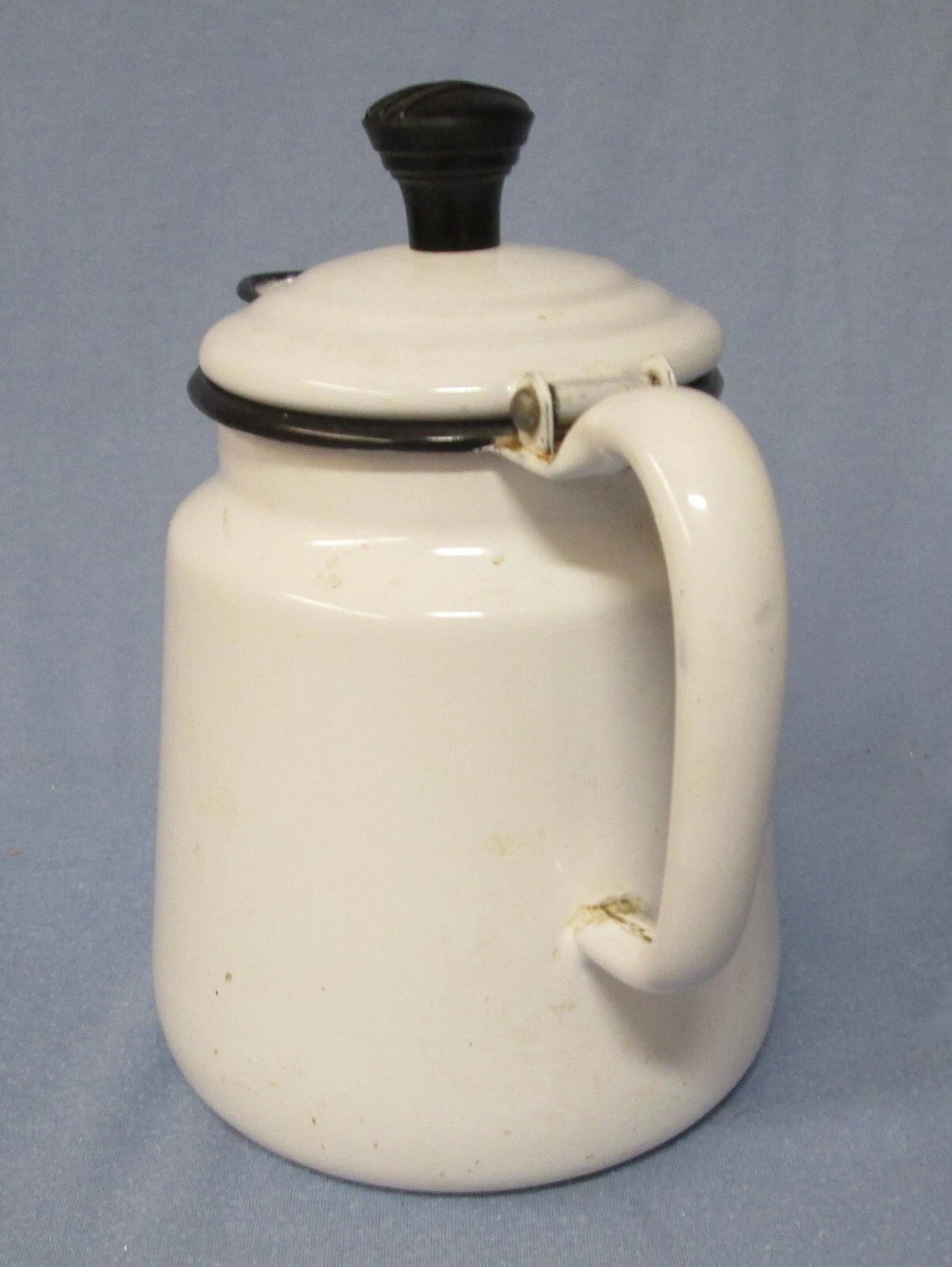 vintage white w/ black enamelware tea coffee pot cottagecore farmhouse county | eBay
