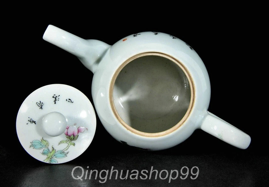 7.4" Old Chinese Marked Enamel Porcelain Flower Birds Words Pattern Tea Pot | eBay