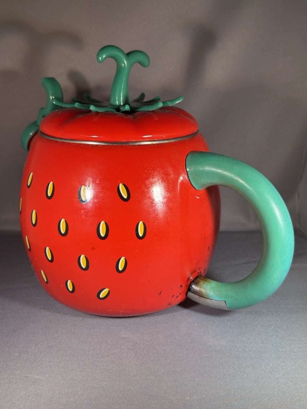 Vintage Mid Century Modern Enamel Metal Strawberry Small Kettle Teapot | eBay