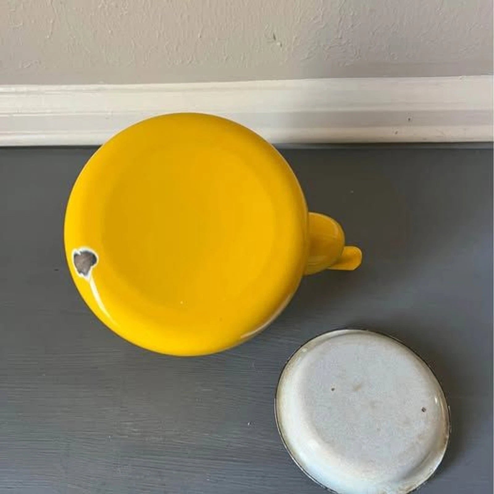 Vintage MCM Yellow Enamel Teapot with Teak Handle and Knob | eBay